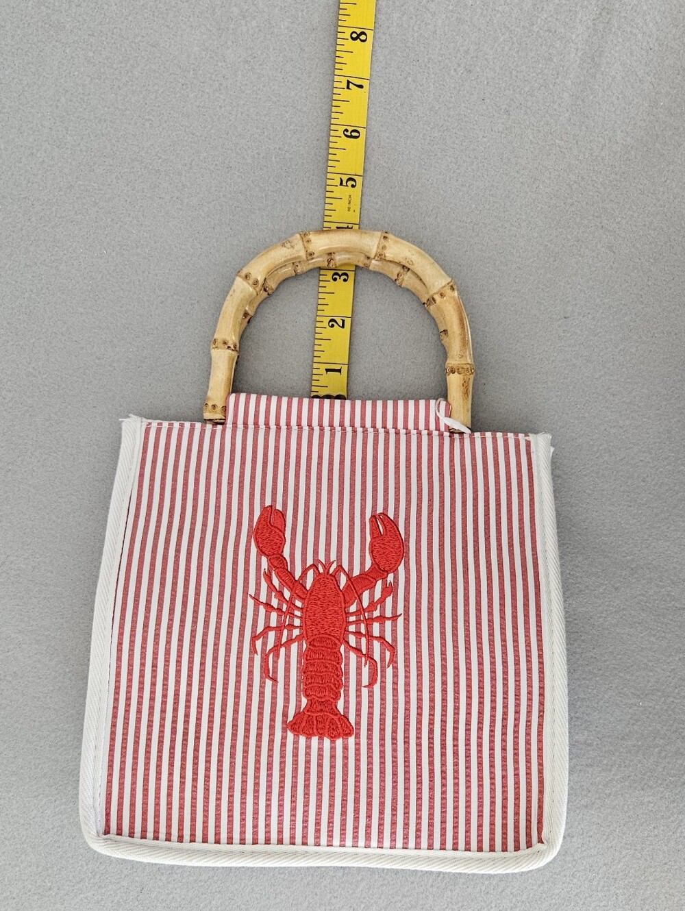 Tommy Bahama Lobster Embroidered Tote Bag NWT Bamboo Handles Coastal Resort - Picture 13 of 16
